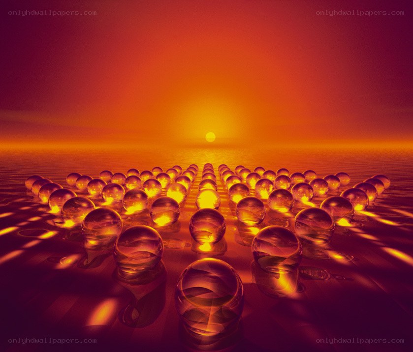 Spheres on a sunset horizon