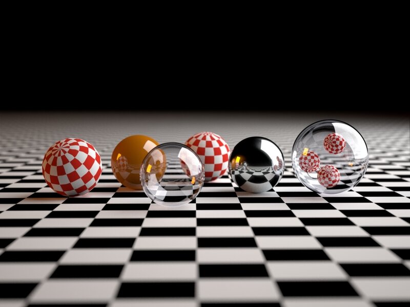 Spheres on Checkered Floor — Black, Neutral, 3d Render, Checkered Floor