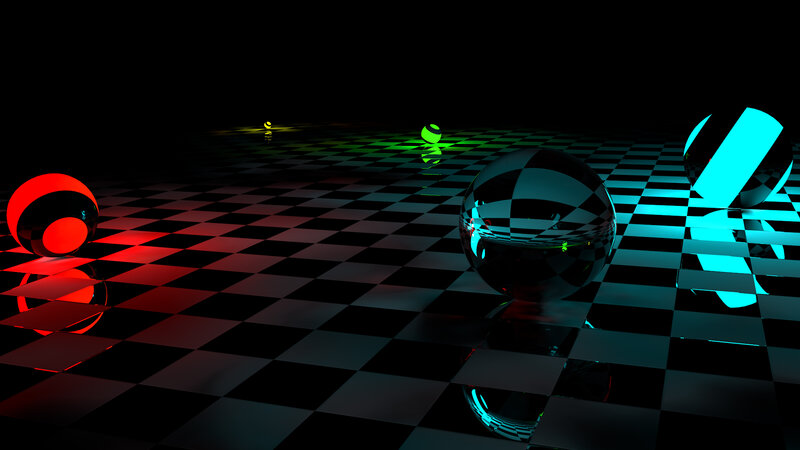 Spheres on Checkered Floor — Black