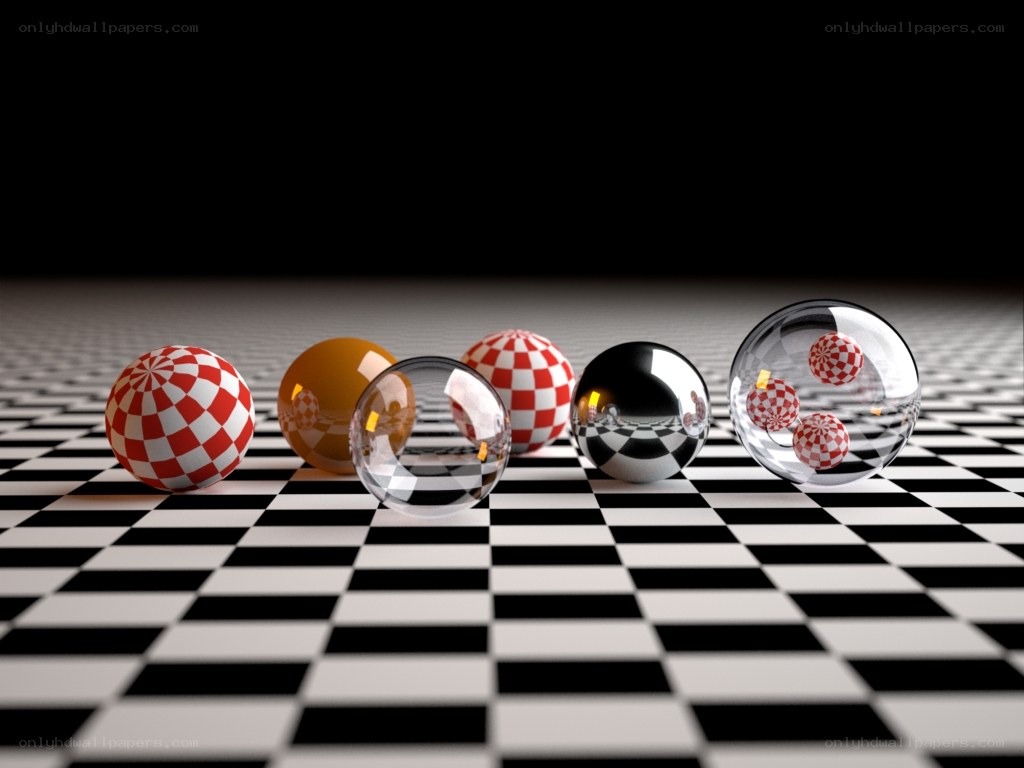 spheres on checkered floor