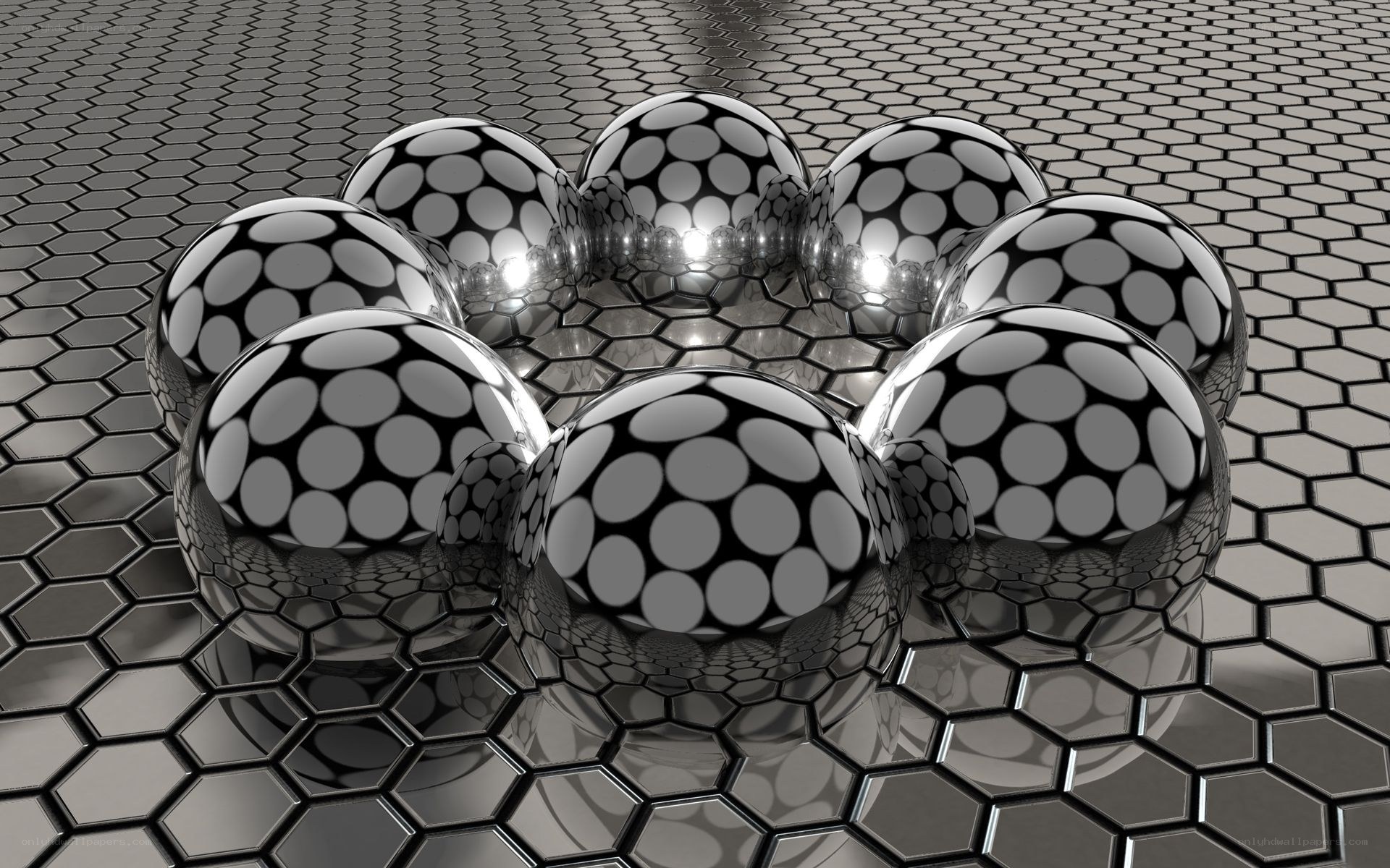 spheres on hexagonal surface