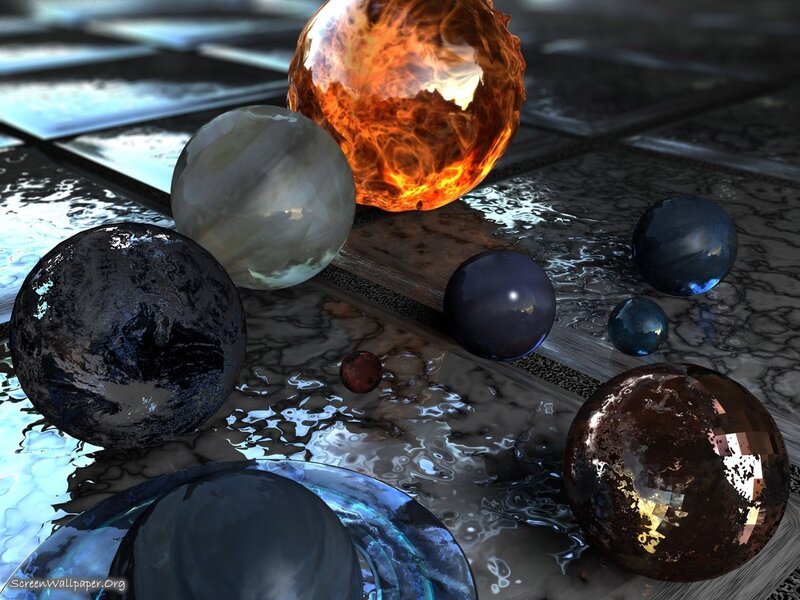 Spheres on Reflective Surface — Black, Dramatic, 3d Render, Fireball