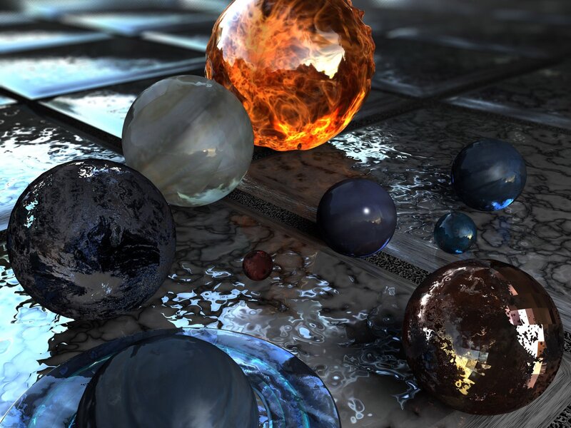 Spheres on Reflective Surface — Black