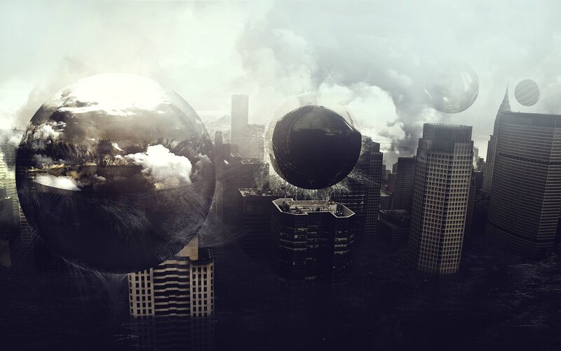 Spheres over City — Gray
