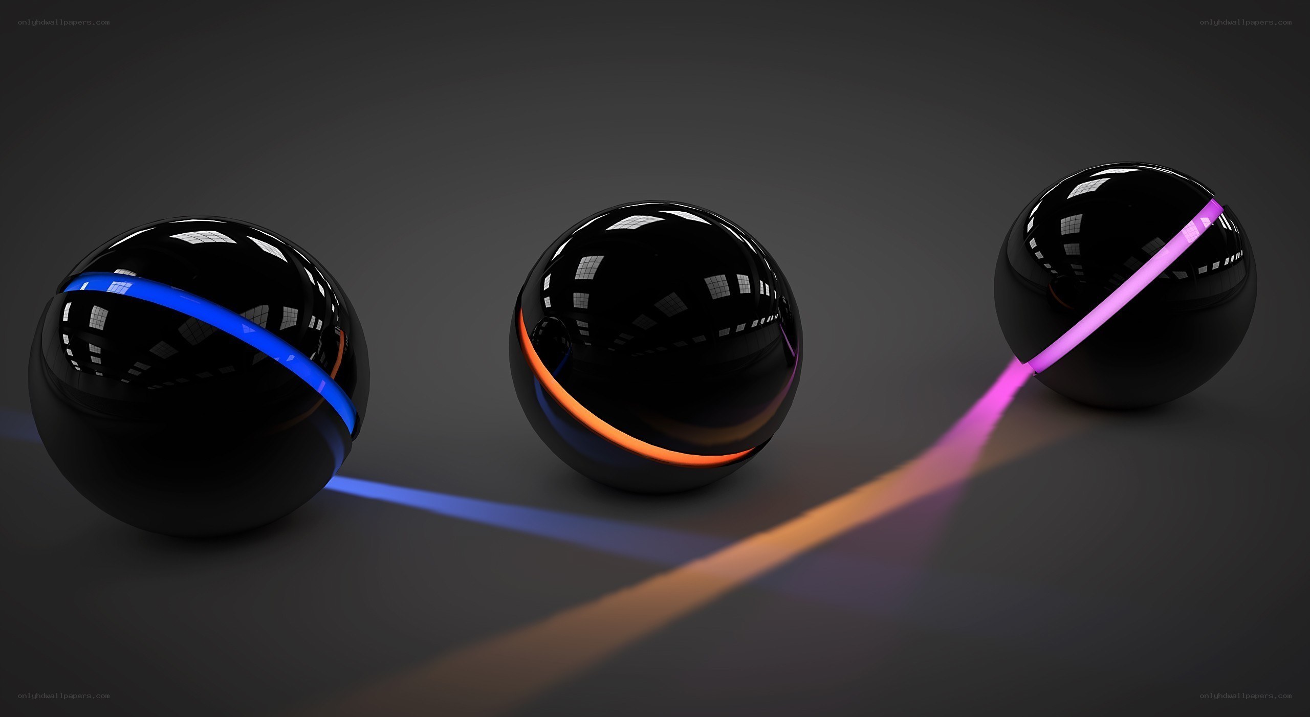 Spheres with glowing light beams
