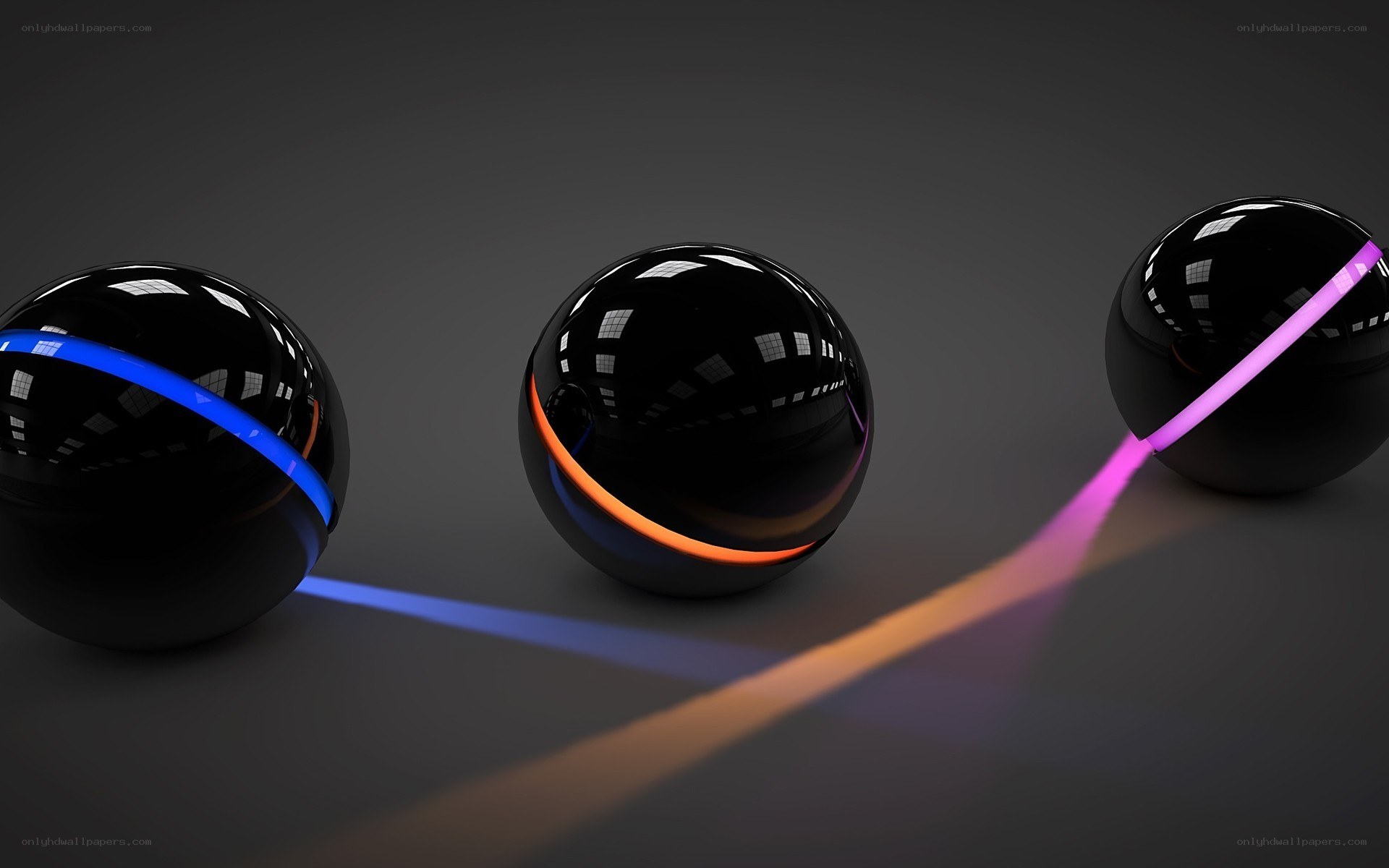spheres with glowing light trails