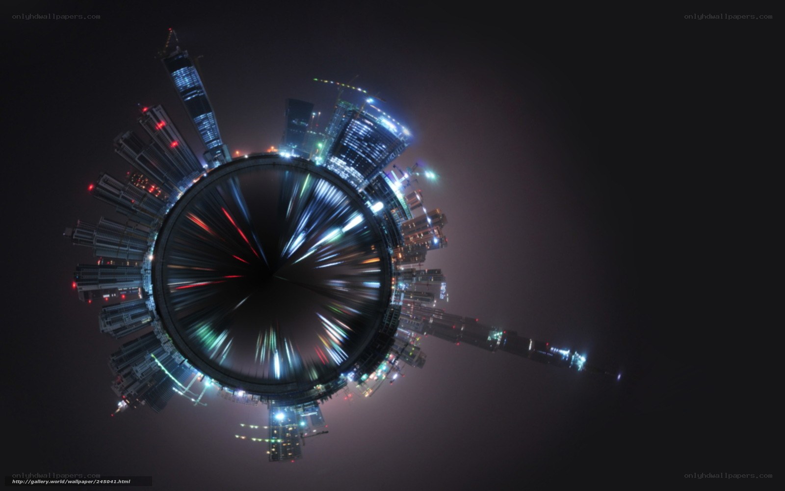 spherical cityscape at night