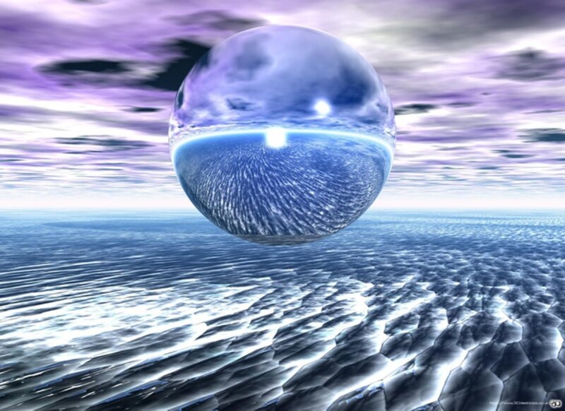 Spherical crystal over ocean