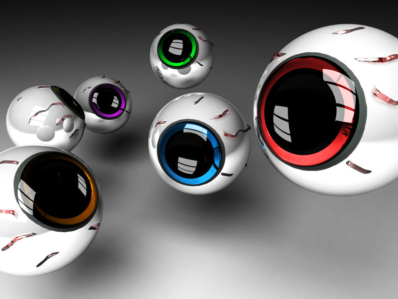 Spherical eyes with colored irises