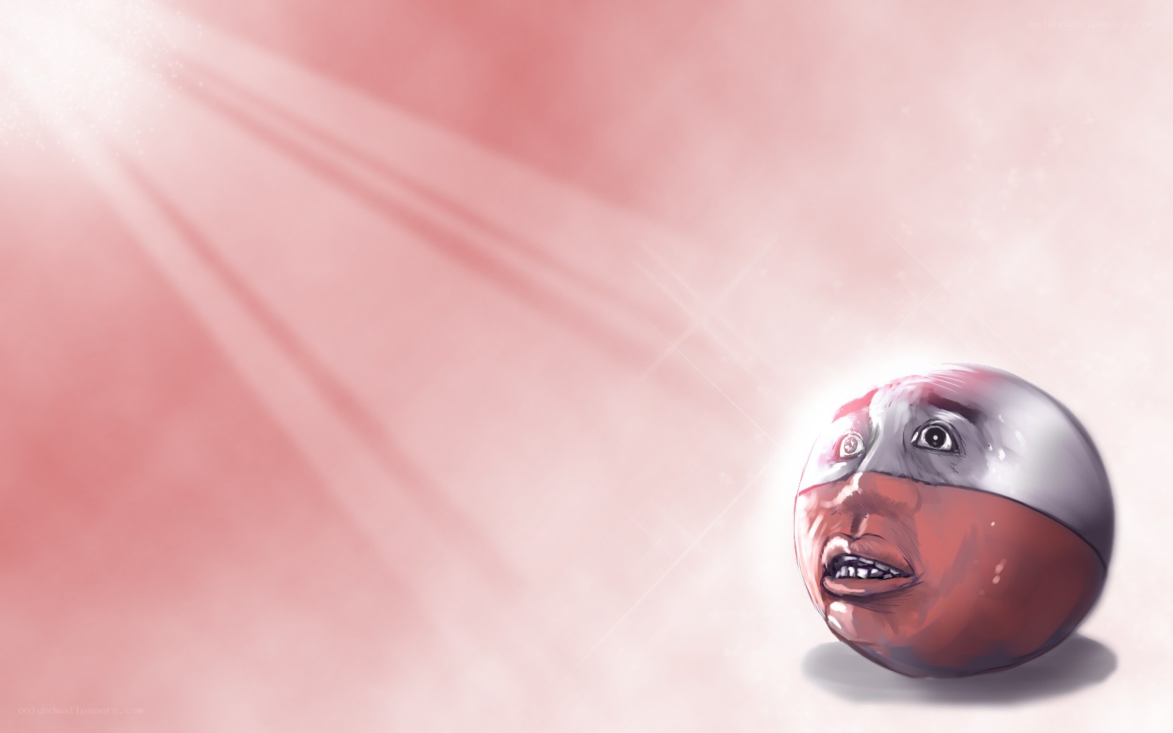 spherical face in pink light