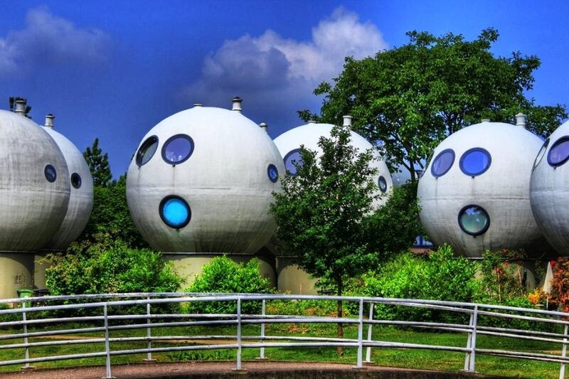 spherical houses in a park