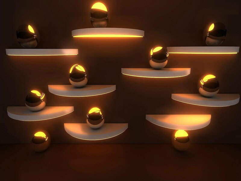 Spherical Lamps on Shelves — Brown