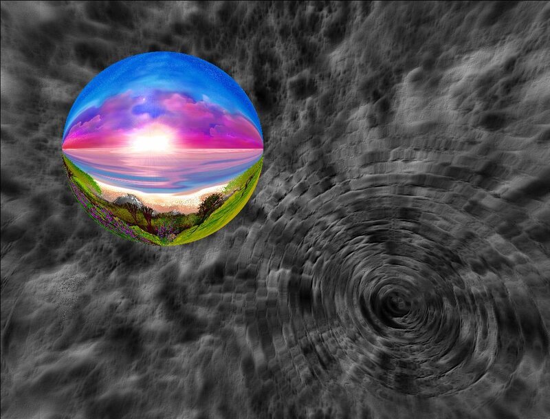 spherical landscape in a tunnel