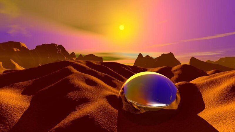 Spherical Object in Desert — Orange, Dramatic