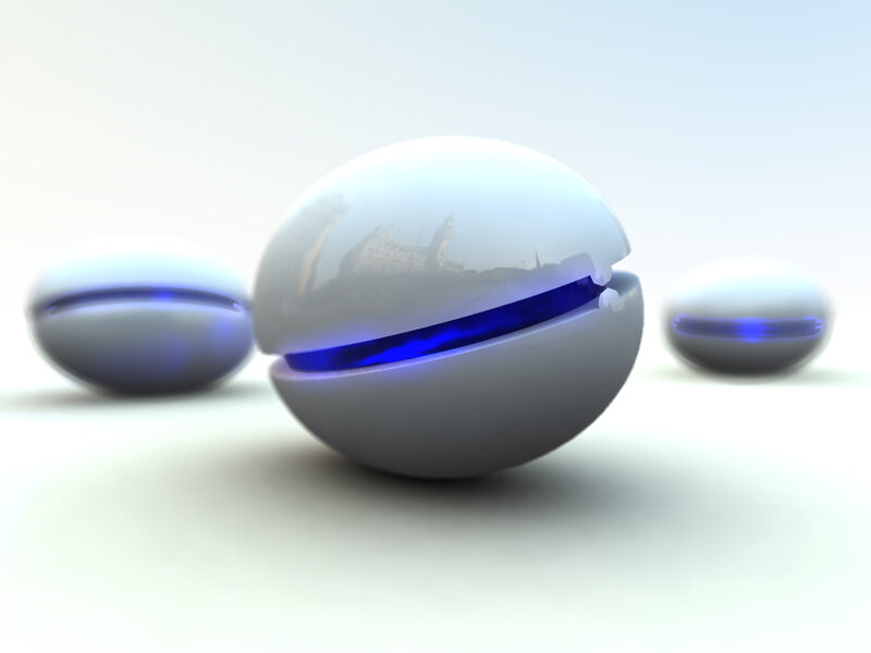 spherical objects with blue light
