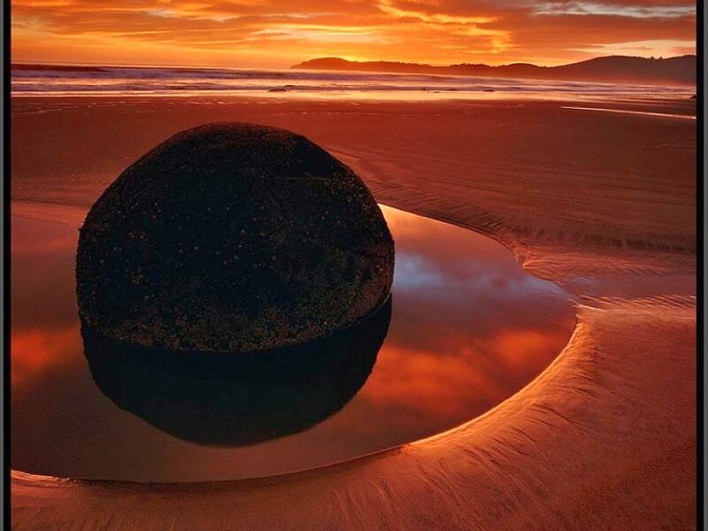spherical rock at sunset