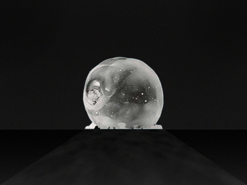 Spherical sculpture in dark space