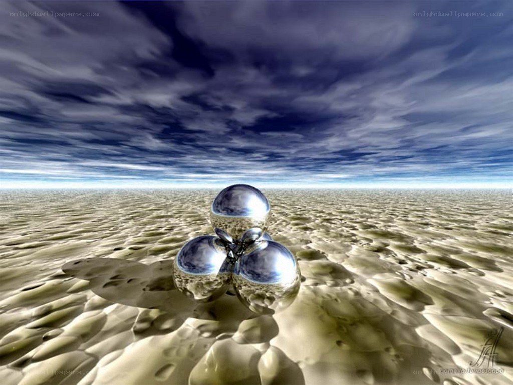 Spherical sculpture on alien landscape