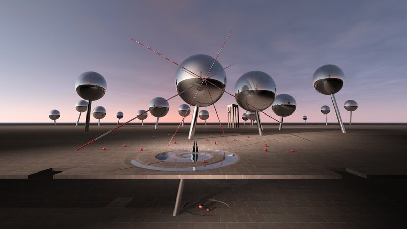 Spherical sculptures in desert