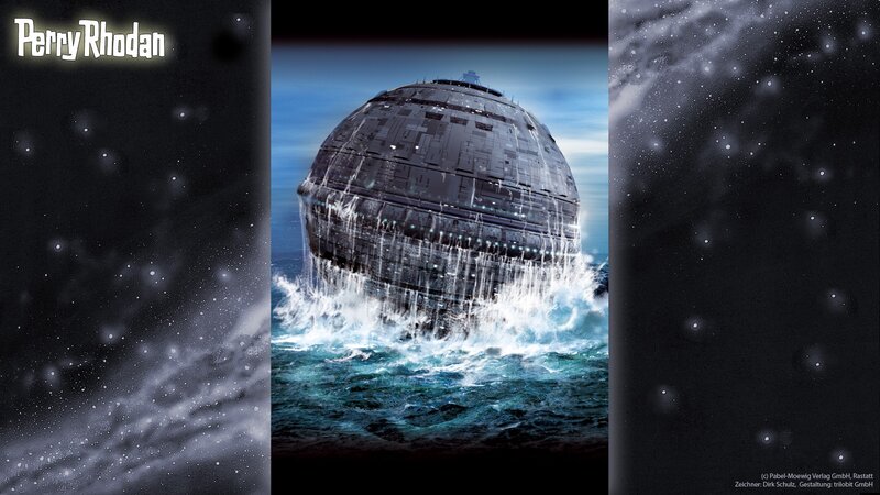 Spherical Space Station — Blue, Dramatic, Digital Art