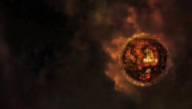 spherical space station in nebula