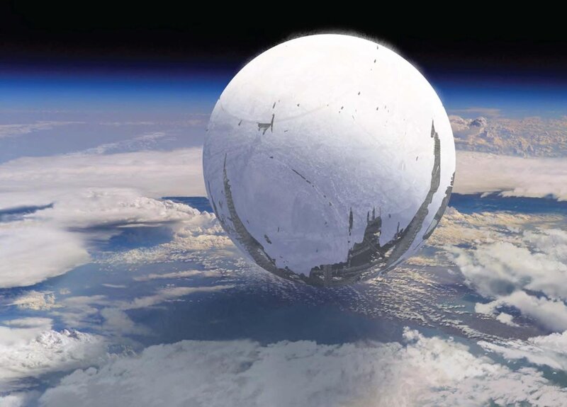 Spherical Space Station — White, Dramatic, Digital Art, Earth, Clouds