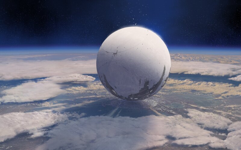 Spherical Space Station — White, Dramatic, Digital Art, Planet