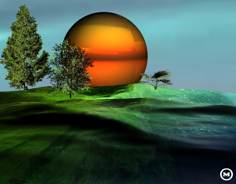 Spherical Sun on Hill