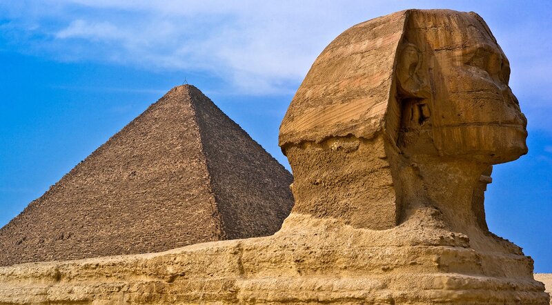 Sphinx and Pyramid — Blue, Dramatic, Afternoon