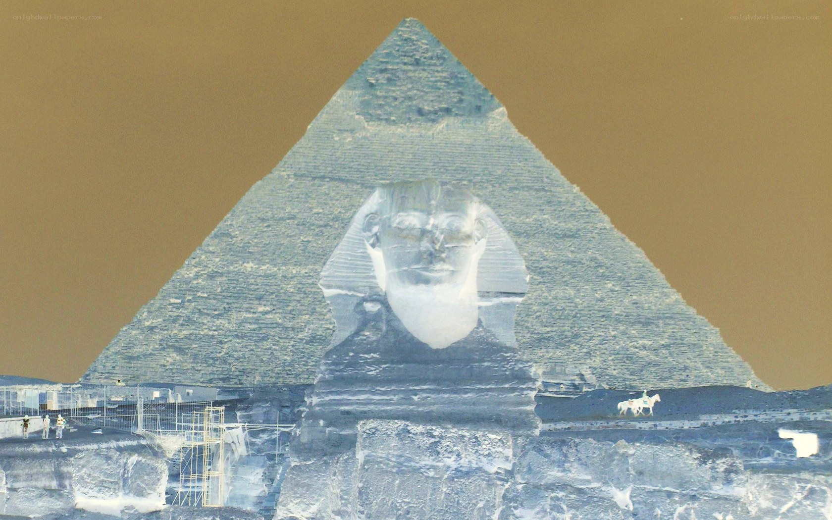 Sphinx and pyramid in blue tones