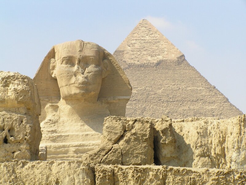 Sphinx and pyramid in Giza