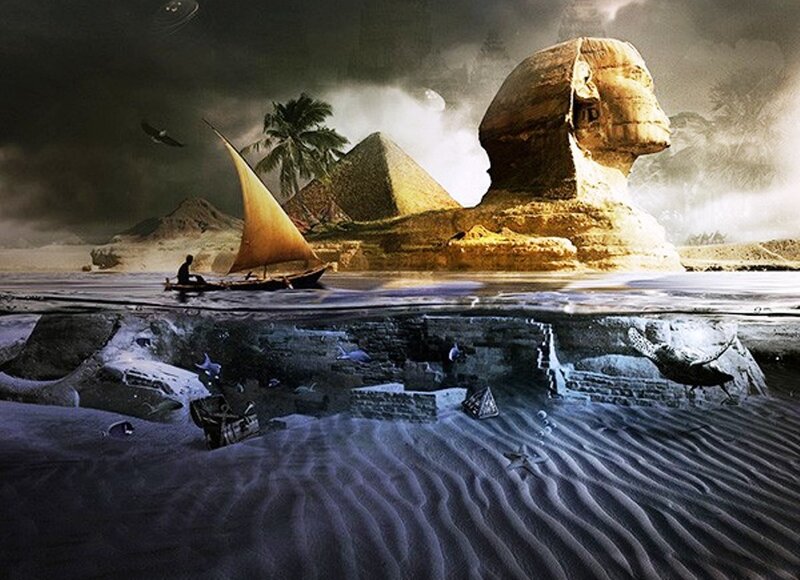 Sphinx and submerged ruins
