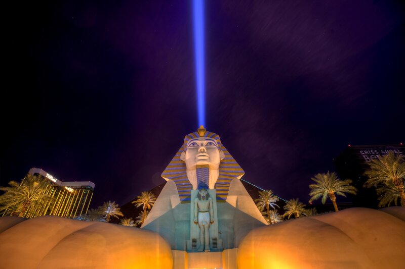 Sphinx statue with laser beam