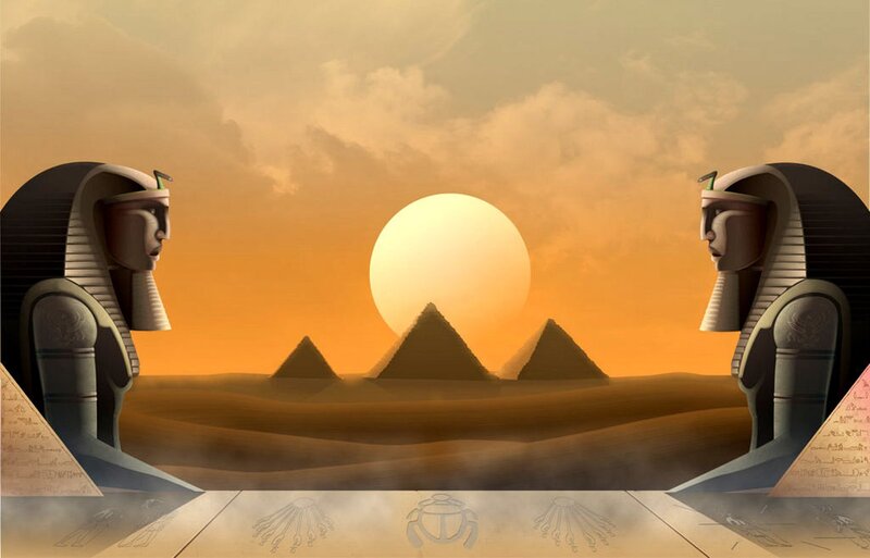Sphinx Statues in Desert