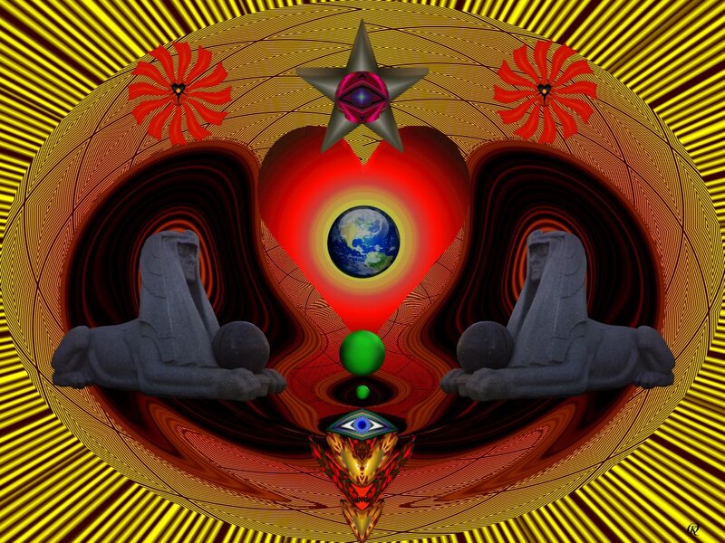 Sphinx Statues with Earth