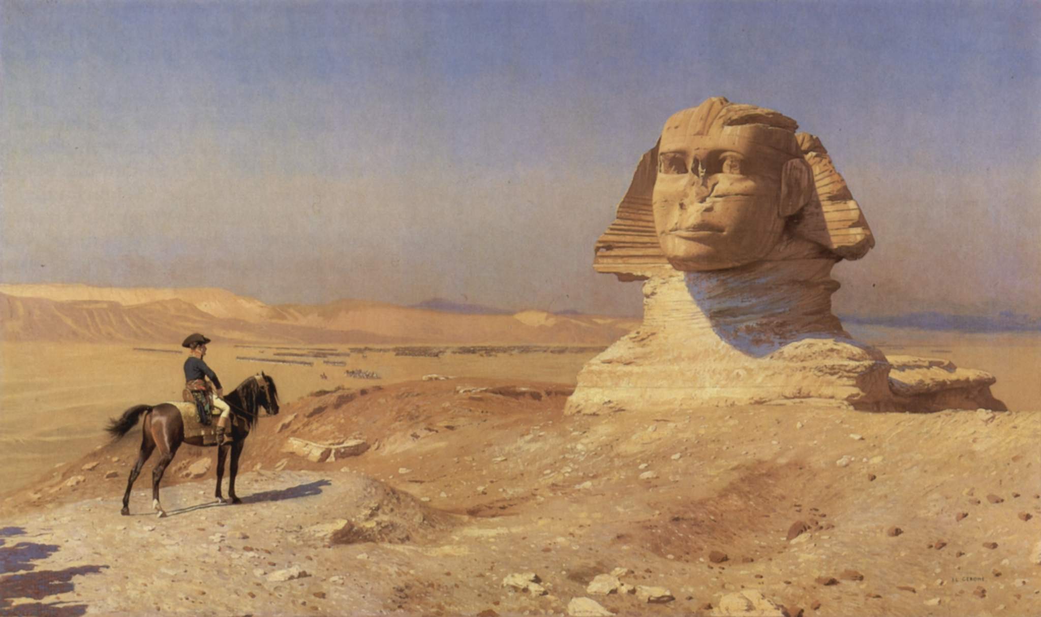 Sphinx with rider in desert
