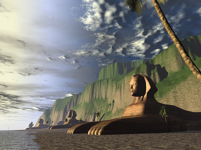 Sphinxes on a tropical beach