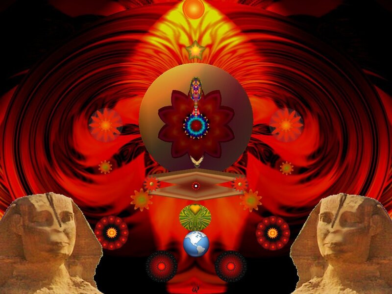 Sphinxes with Fractal Background