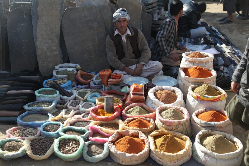 Spice vendor at outdoor market
