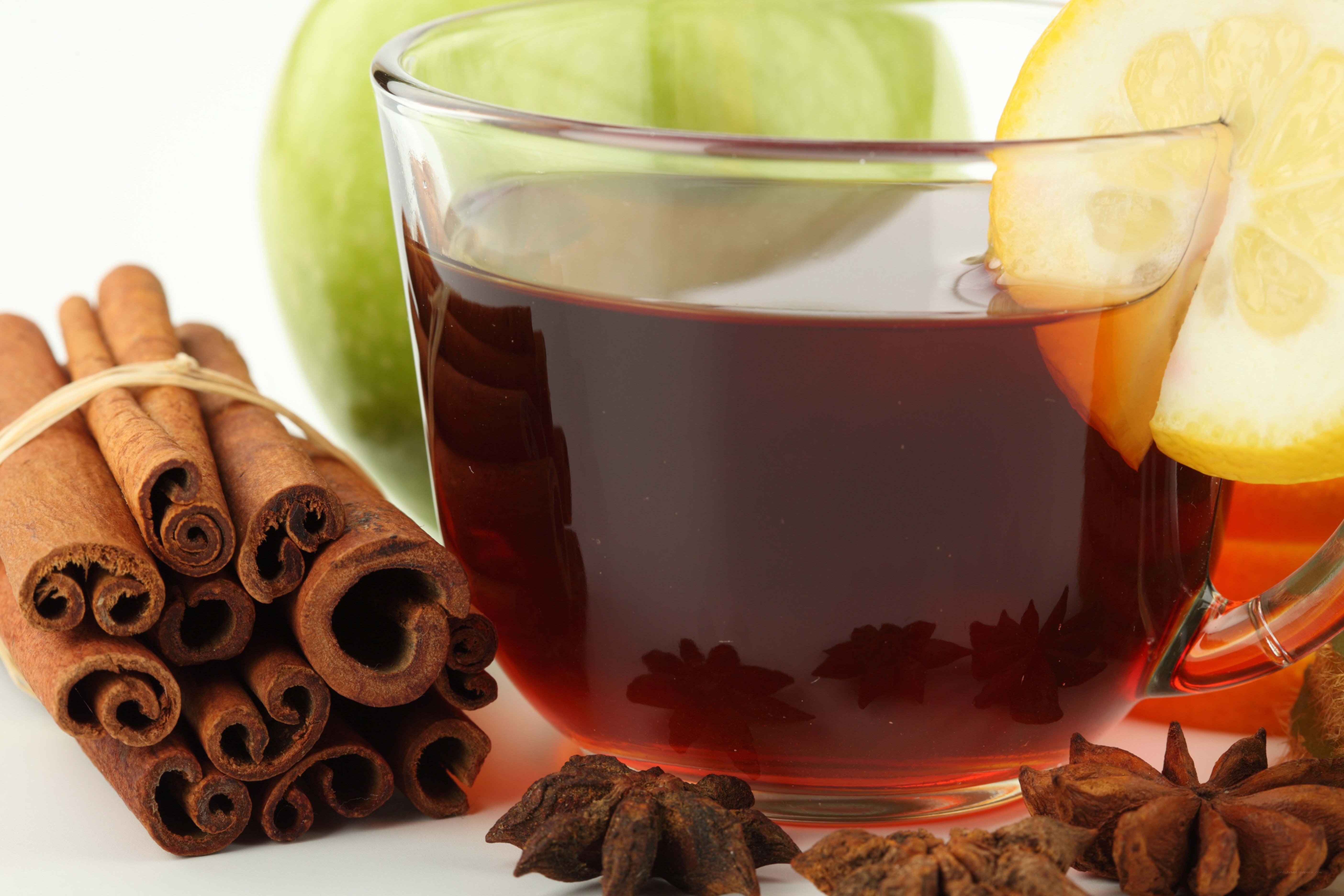 Spiced tea with cinnamon and lemon