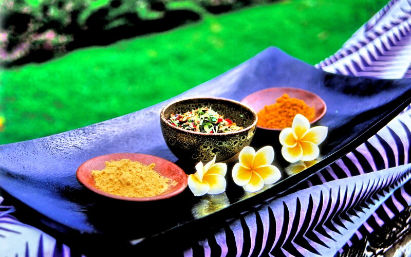 Spices and Flowers on Tray — Blue
