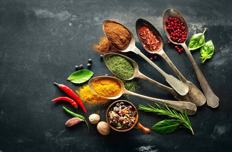 Spices and Herbs on Spoon — Black