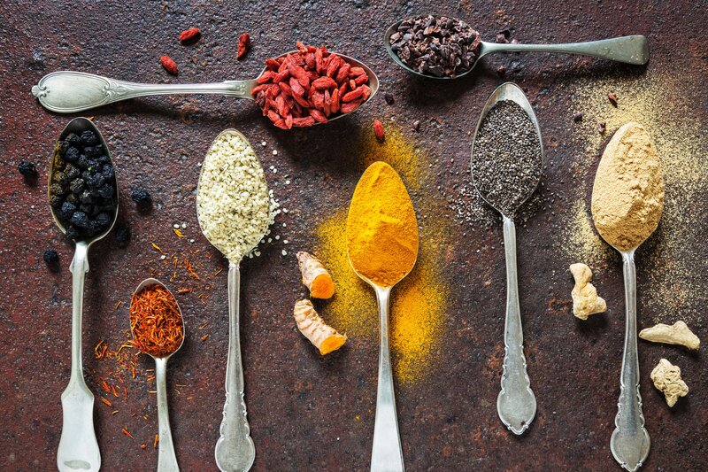 Spices and Herbs on Spoons