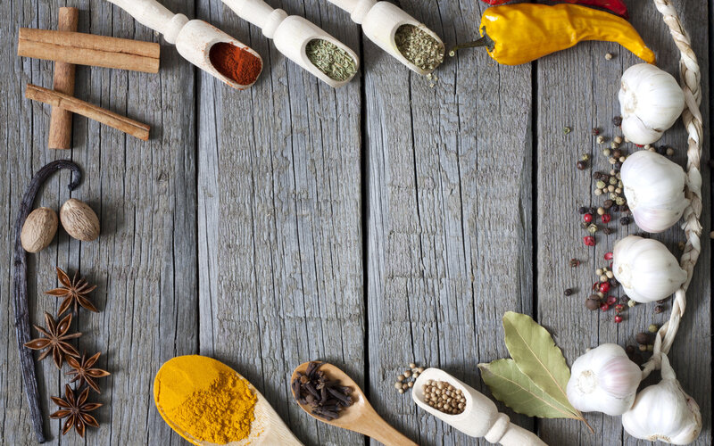 Spices and Herbs on Wood — Brown, Calm