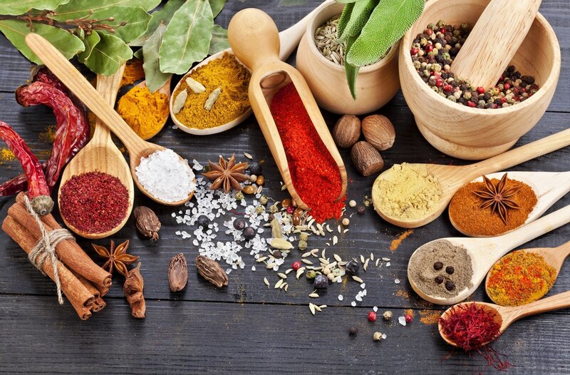Spices and Herbs on Wood — Brown, Natural, Photograph, Cinnamon Sticks