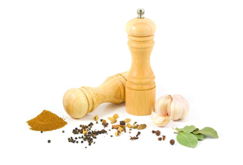 Spices and seasonings on white
