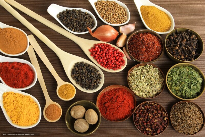 Spices in Bowls and Spoons
