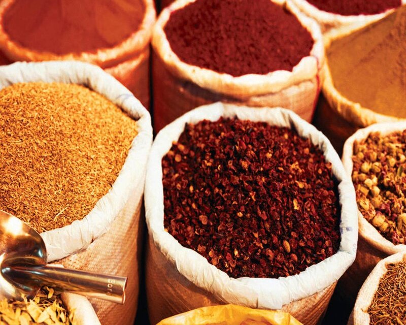 Spices in burlap sacks