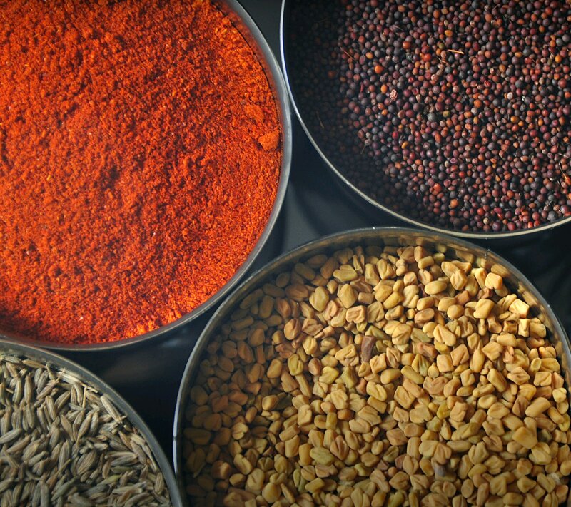 Spices in Metal Bowls