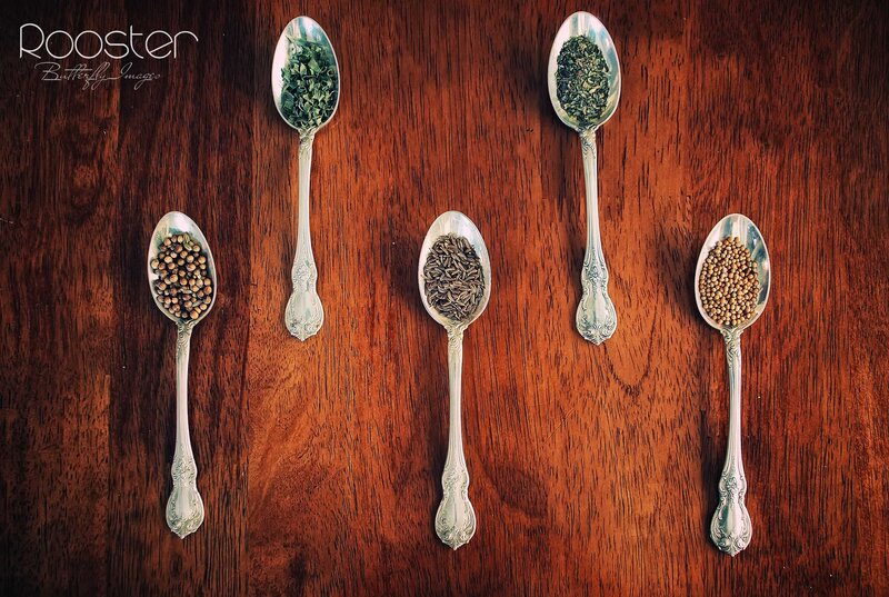 Spices in Silver Spoons